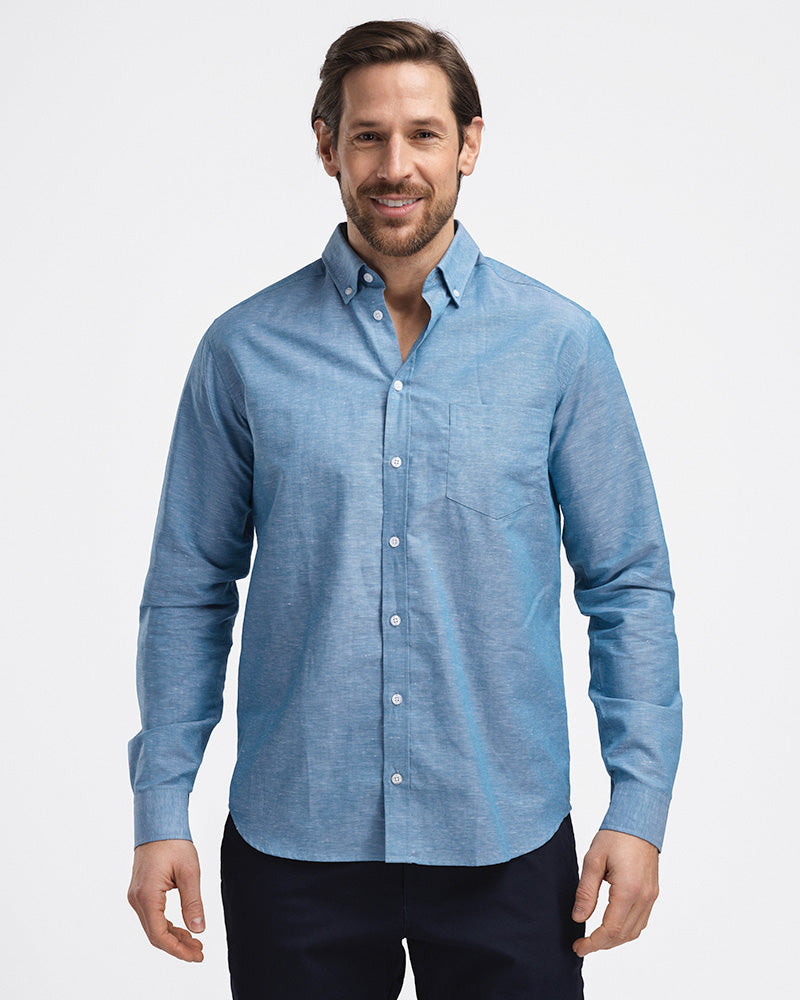 LANDON MONSTERA FLORAL TEAL MENS LINEN SHIRT main image 1