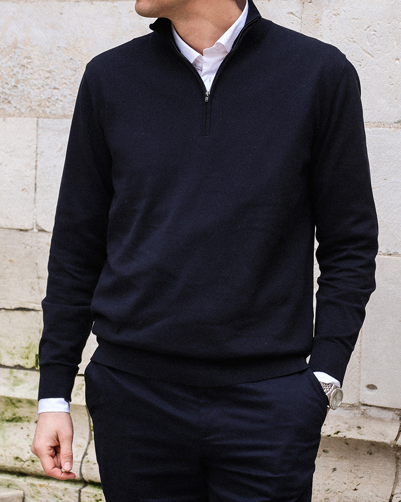 The Signature Kvist Cotton 3/4-Zip Marine