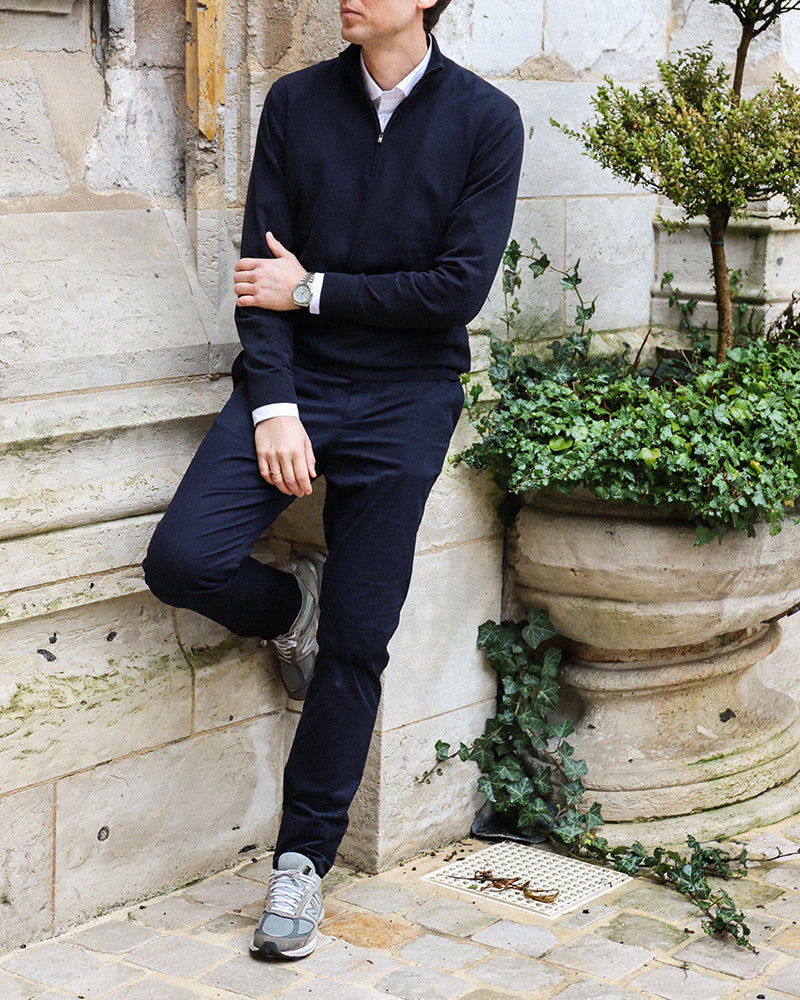 The Signature Kvist Cotton 3/4-Zip Marine