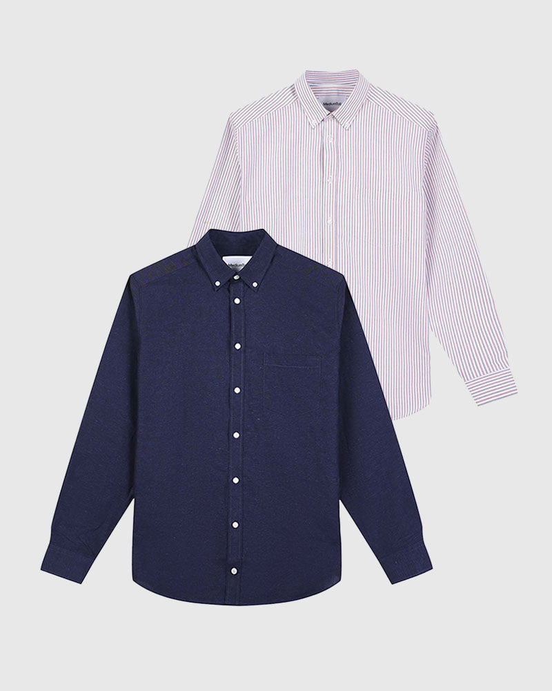 2pk Perfect Shirt: Blå Lin + Stripet