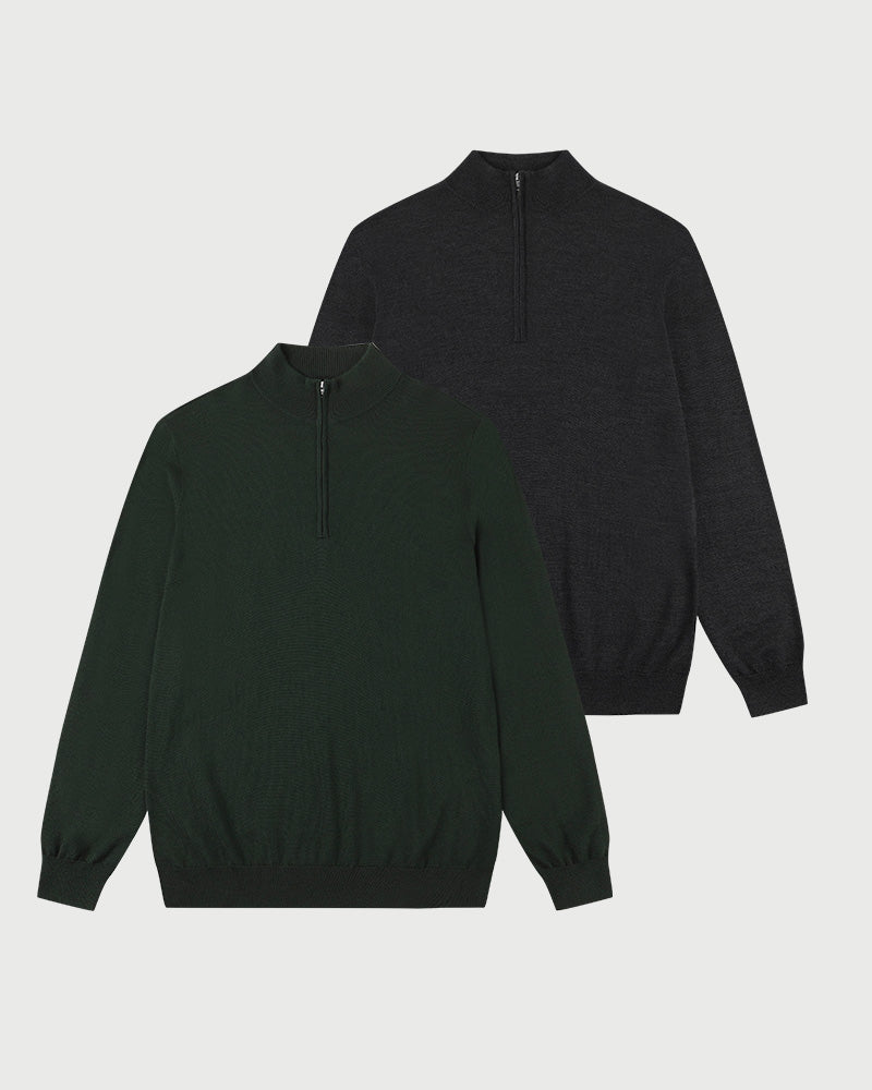 2pk Kvist Merino 3/4-Zip Grønn + Charcoal