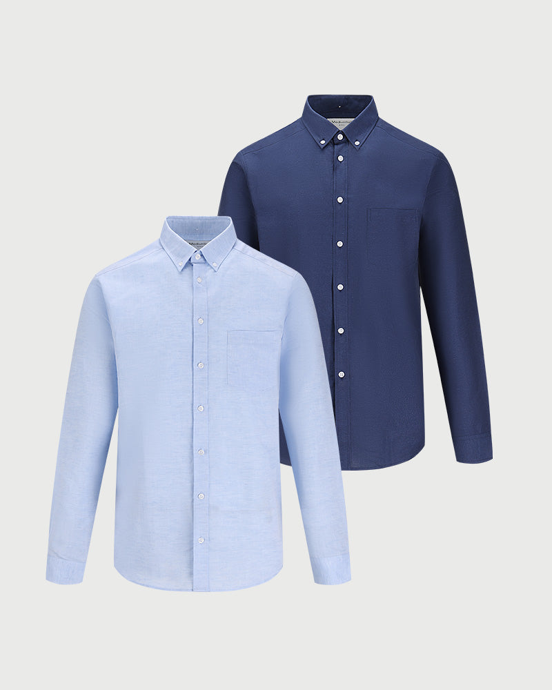 2pk Perfect Linen Shirt Marine + Lyseblå