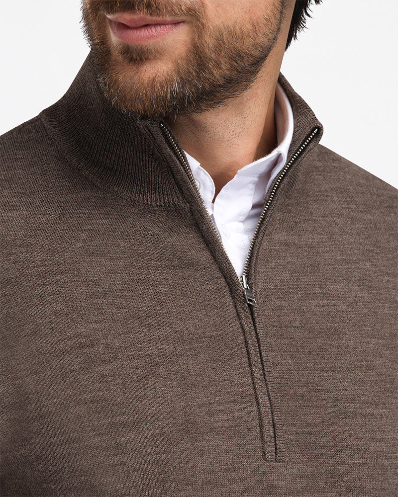 2pk Kvist Merino 3/4-Zip Marine + Brown