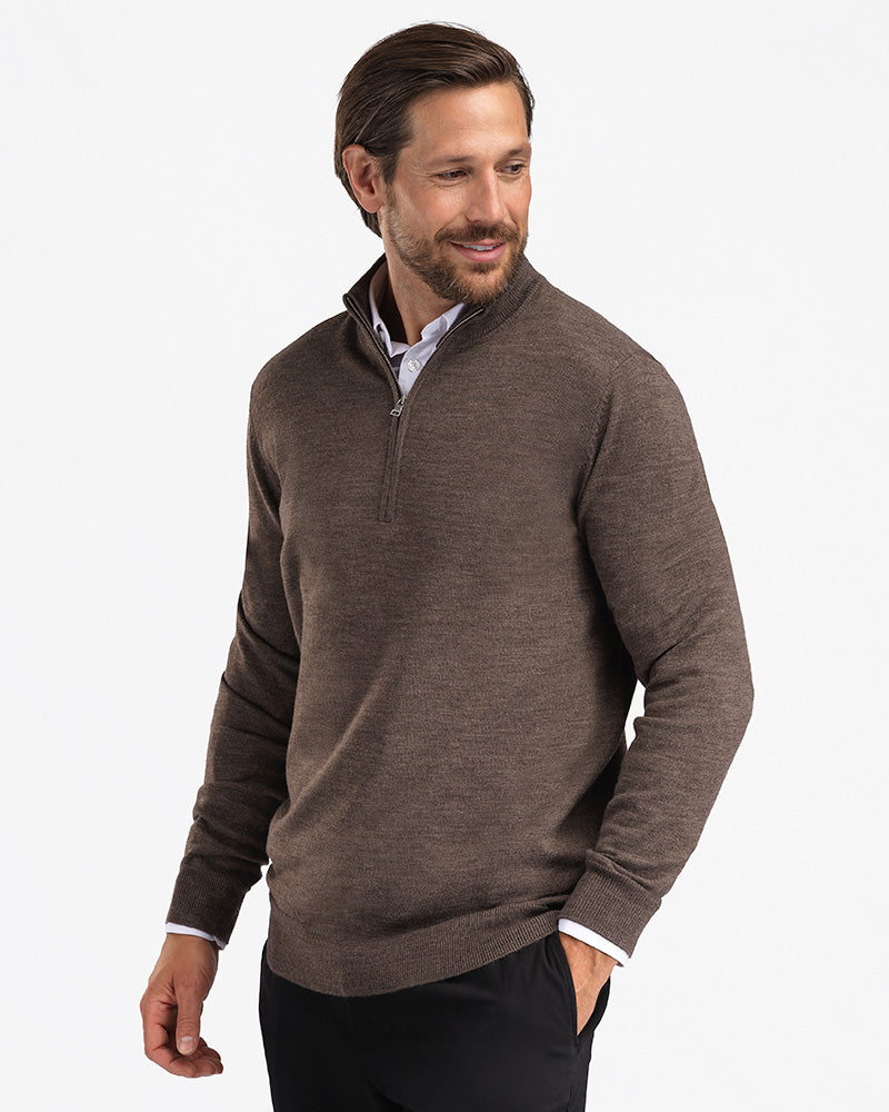 2pk Kvist Merino 3/4-Zip Marine + Brown