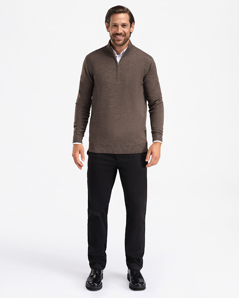 2pk Kvist Merino 3/4-Zip Marine + Brown