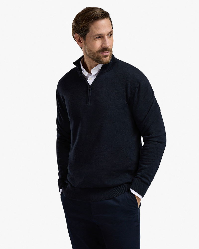 The Signature Kvist Cotton 3/4-Zip Marine