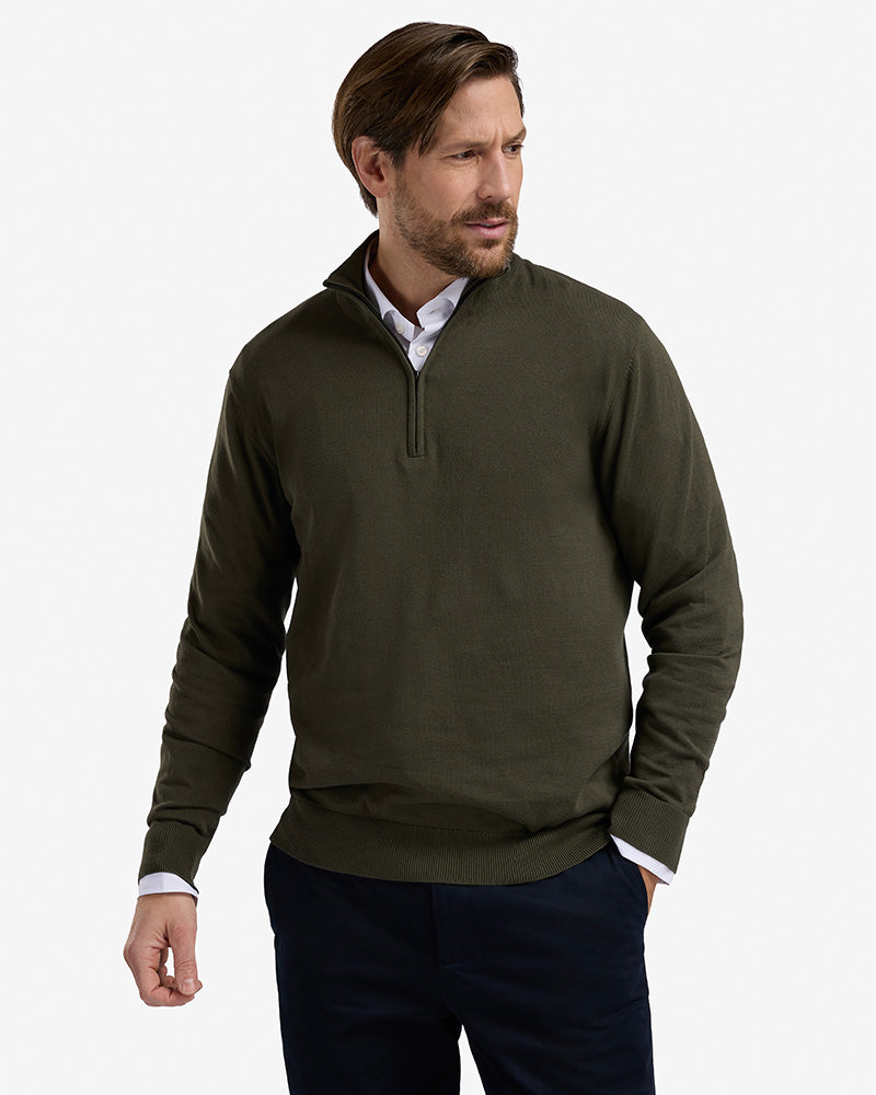 The Signature Kvist Cotton 3/4-Zip Forest Night